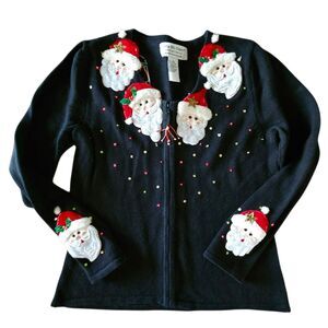 VTG Womens L Carly St. Claire Christmas Cardigan Holiday Zip-up Sweater Santa